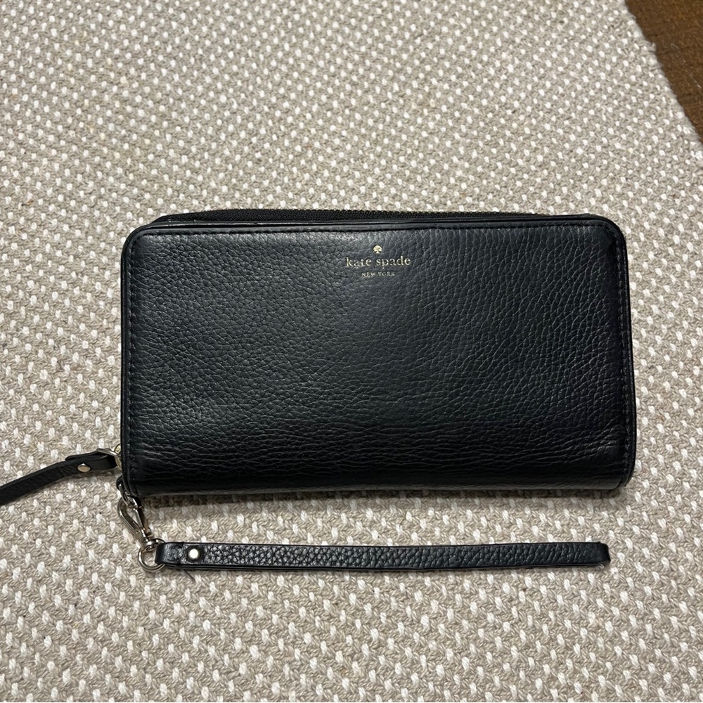 Kate Spade Black Leather Wristlet Wallet